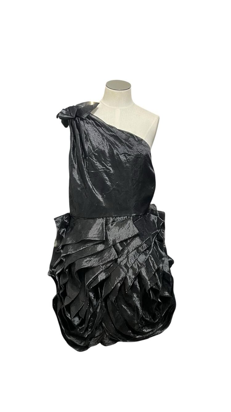 Evening Formal White by Vera Wang Black One Shoulder Bow Ruffle Dress Sz 14